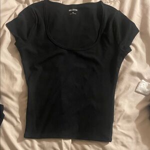 Hollister Black Ribbed Scoop Neck Short Sleeve Tee
